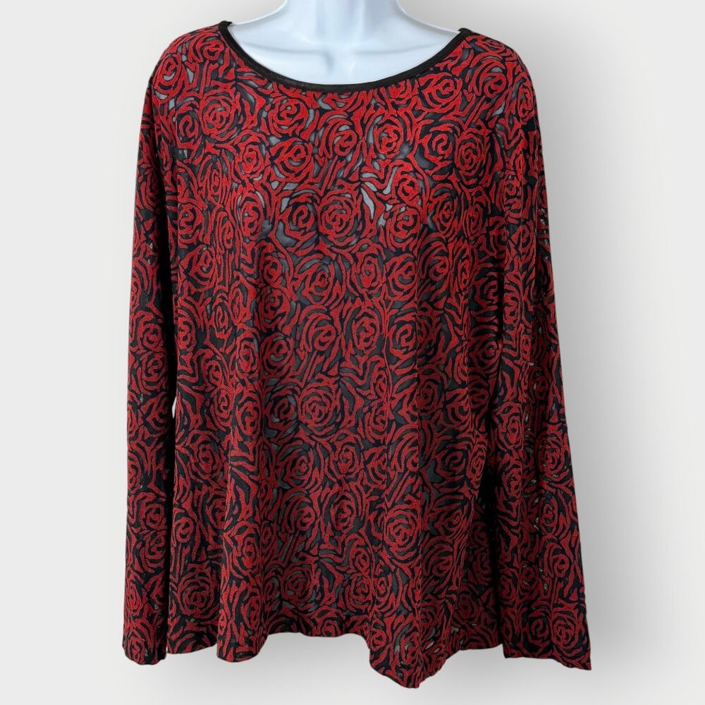 Vtg Resource Velvet Burnout Tunic | Rose Sheer Mesh USA | Whimsigoth Witchy